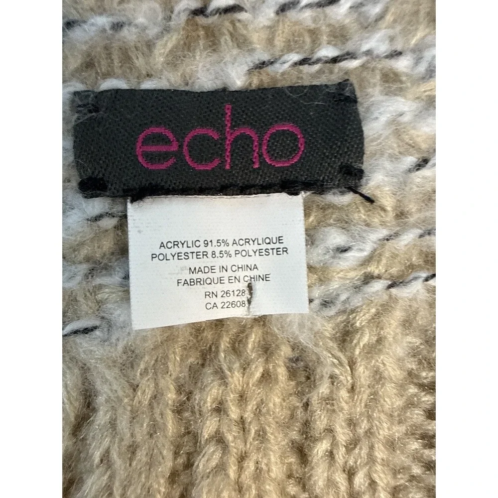 Echo‎ Design Multistitch Colorblock Knit Scarf Wrap Dark Academia Quiet Luxury
